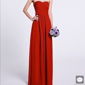 A line strapless red dress